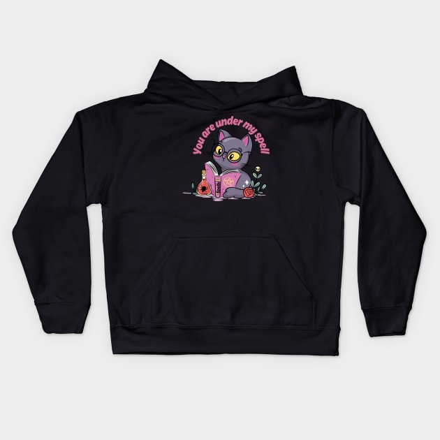 Witch Cat with spell book Kids Hoodie by Artist usha